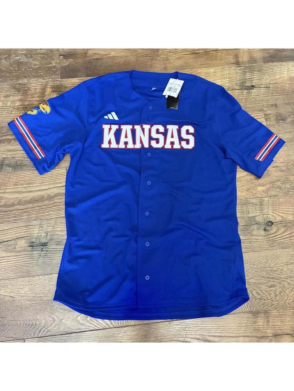 Adidas Kansas Jayhawks blue baseball jersey size L